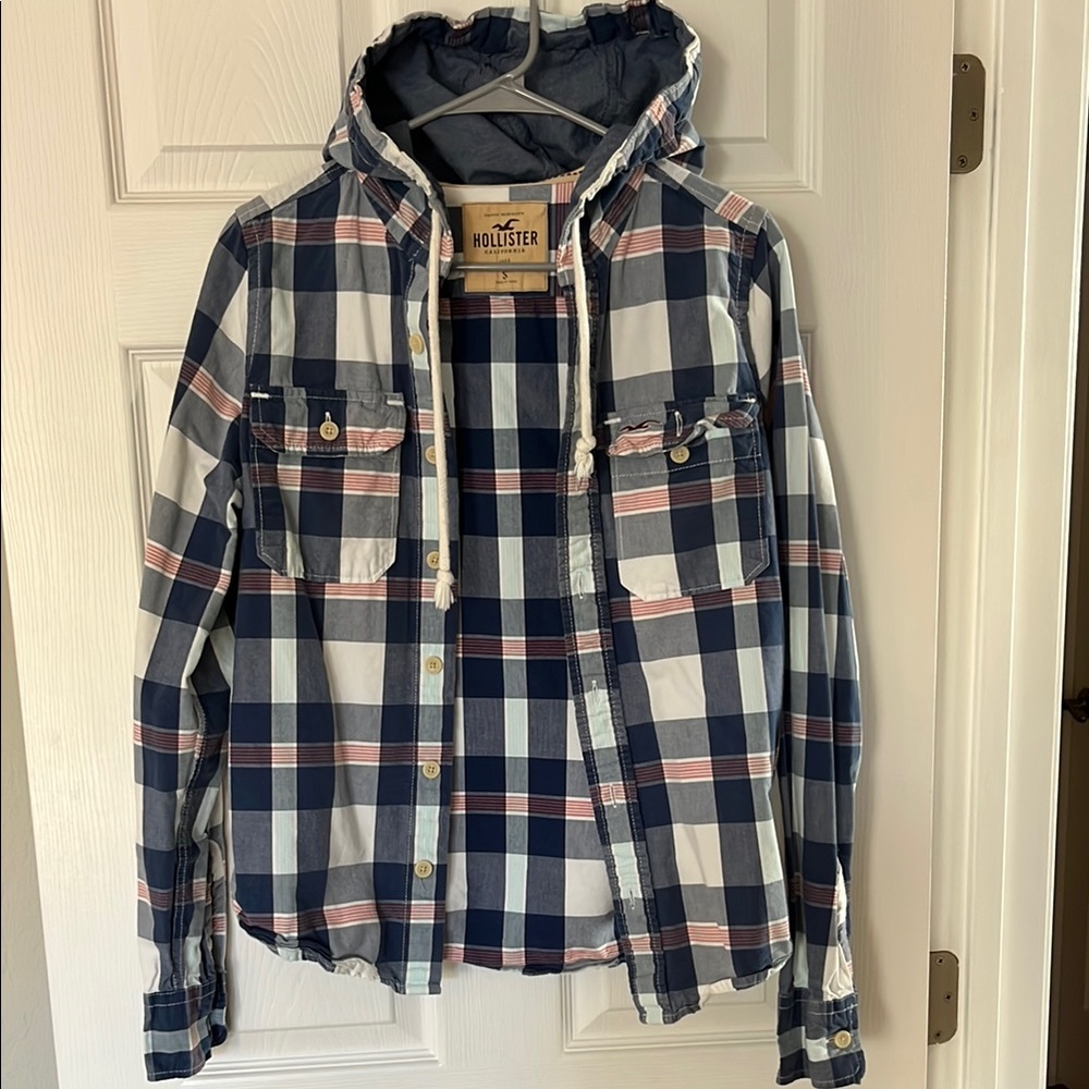 Hollister Blue Plaid Hooded Shirt